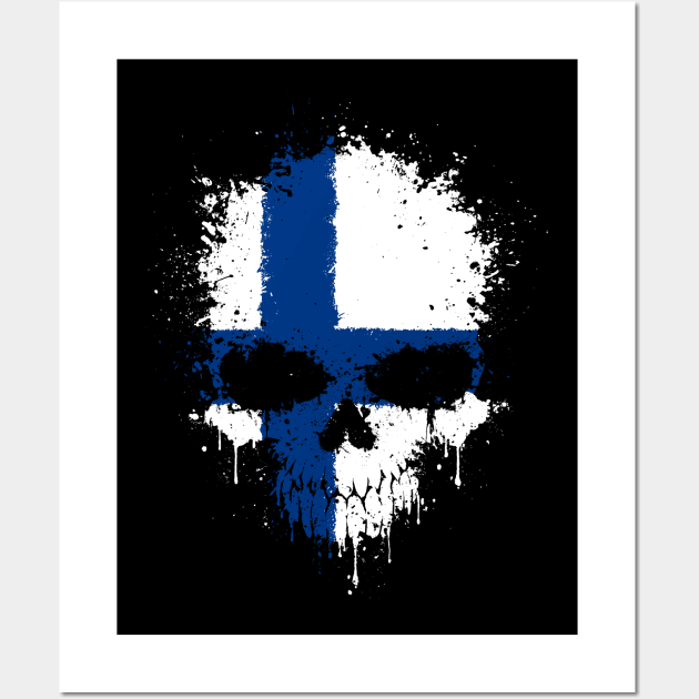 Chaotic Finnish Flag Splatter Skull Wall Art by jeffbartels